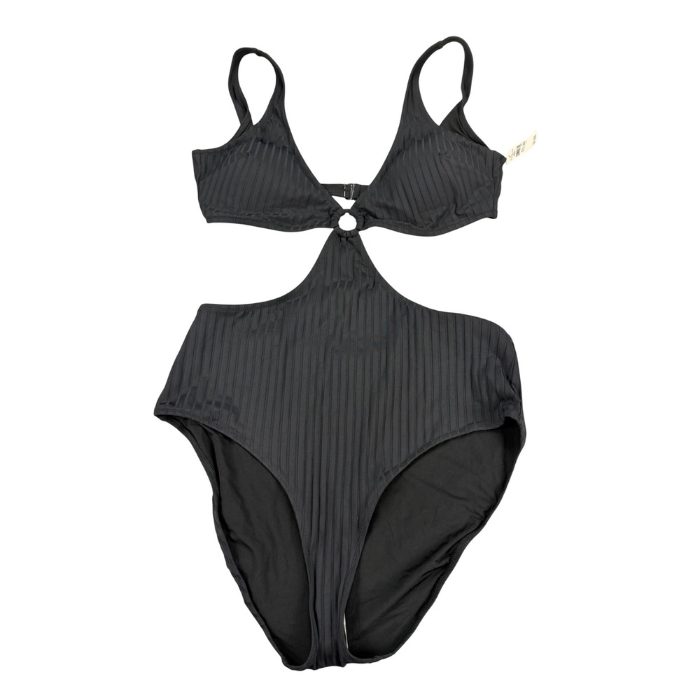 Aerie Real Good Ribbed Cutout One Piece Swimsuit Black XL MSRP $59